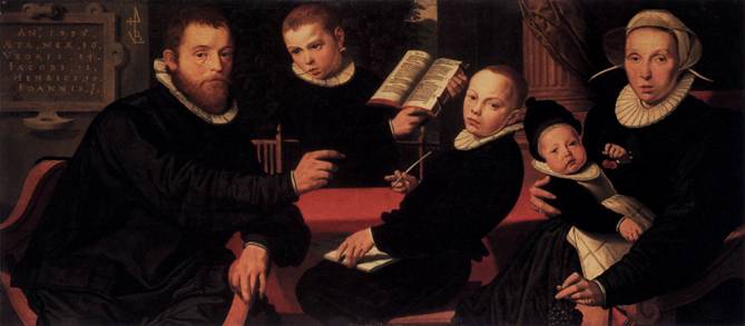 Laurens Jacobszon with His Wife and Three Sons ca. 1590s by  Pieter Pietersz   1540-1603    SMB